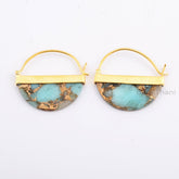 Beautiful Amazonite Drop Earrings, Copper Amazonite 13x25mm Halfmoon Gemstone 925 Silver Earrings, 18k Gold Plated Earrings, Gift Earring